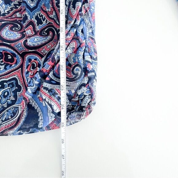 INC International Concepts Blouse Paisley Rhinestones Stretchy Ruching Women's L - Picture 6 of 8